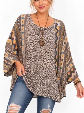 Now n Forever Leopard & Aztec Print Boho Tunic Top- 2x